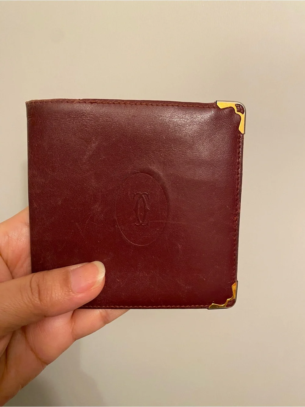 Cartier Euc Leather Bifold Wallet - Burgundy with Gold Corners